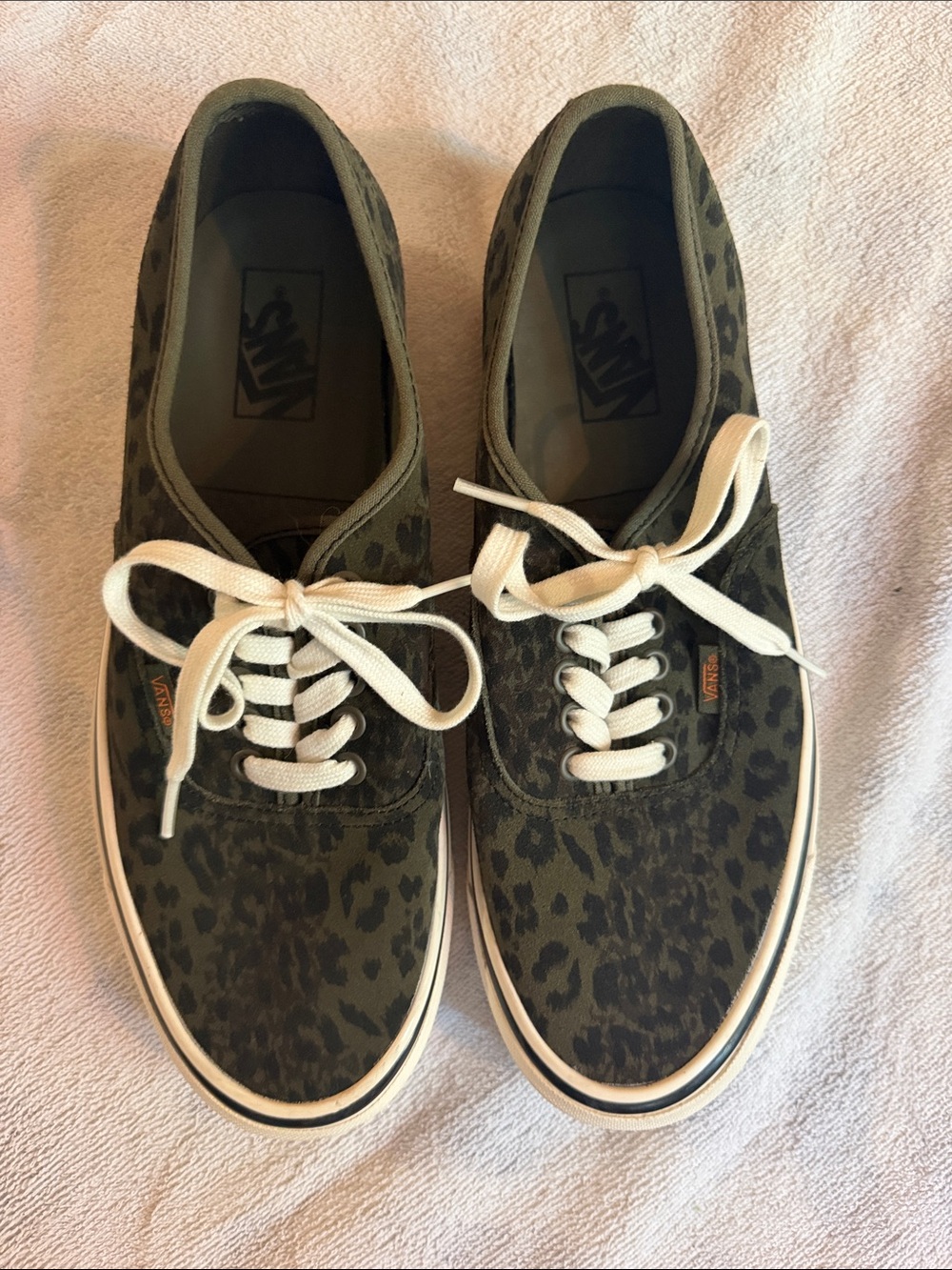 Vans Olive Green Leopard Print Low-Top Sneakers